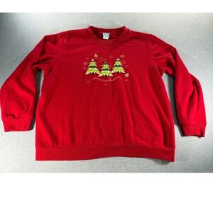 Comfort Corner Red Christmas Tree Embroidered Sweatshirt Womens Large B7D